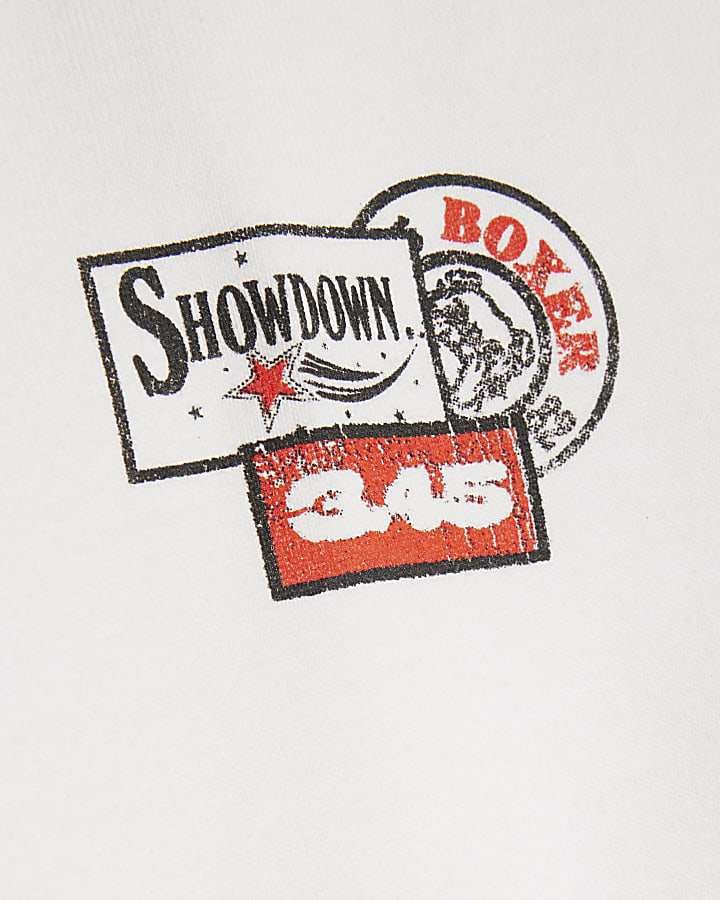 White Oversized Fit Newspaper Boxing T-Shirt