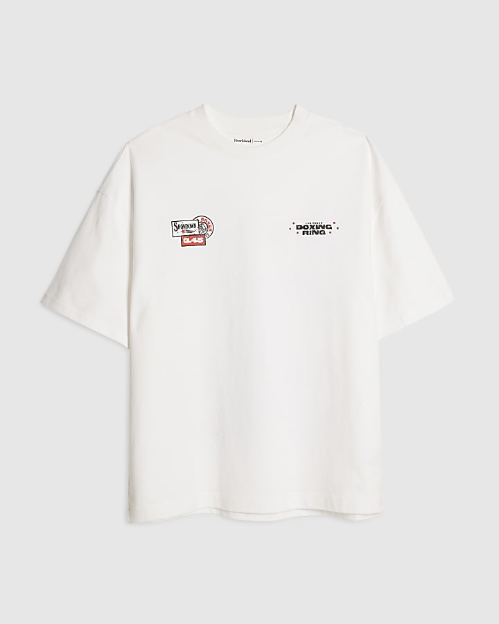 White Oversized Fit Newspaper Boxing T-Shirt