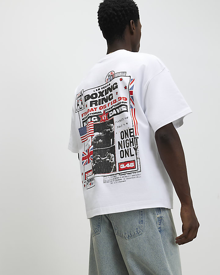 White Oversized Fit Newspaper Boxing T-Shirt