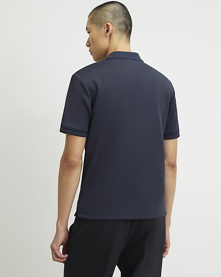 Navy Slim Fit Nylon Pocket Polo Shirt