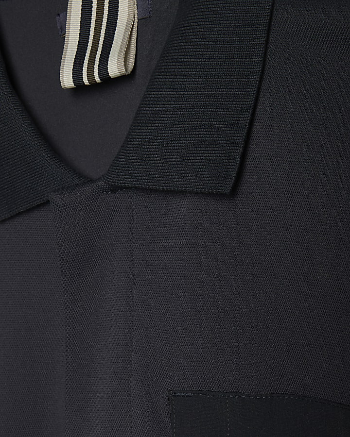 Navy Slim Fit Nylon Pocket Polo Shirt