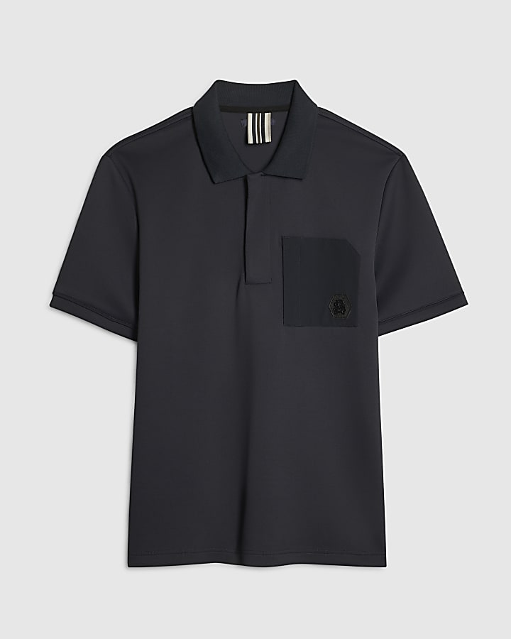 Navy Slim Fit Nylon Pocket Polo Shirt