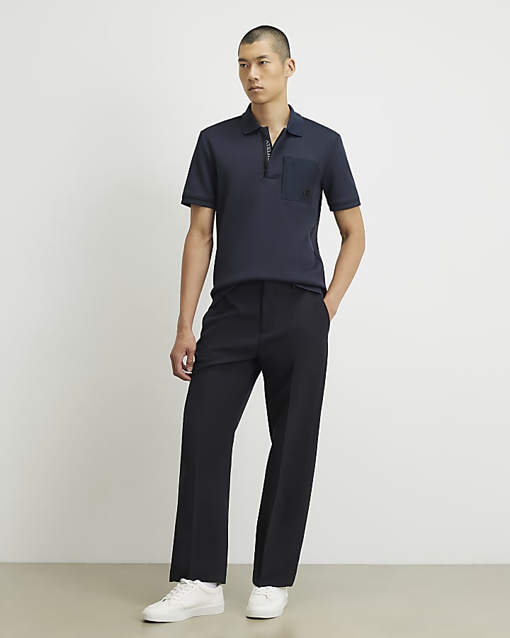 Navy Slim Fit Nylon Pocket Polo Shirt