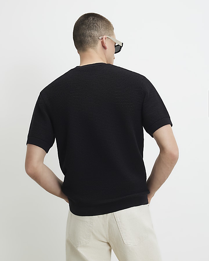 Black Regular Fit Sanctuaire Knitted T-Shirt
