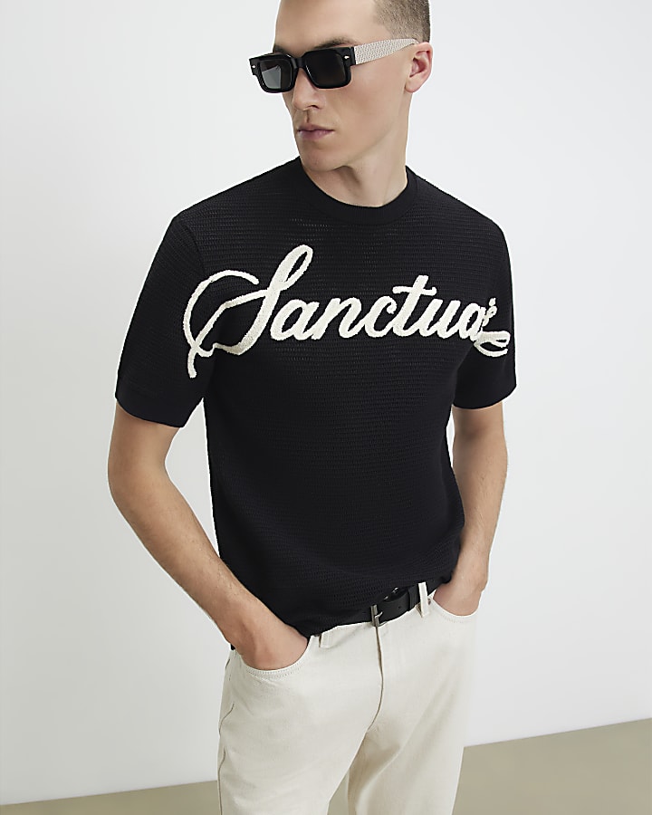 Black Regular Fit Sanctuaire Knitted T-Shirt
