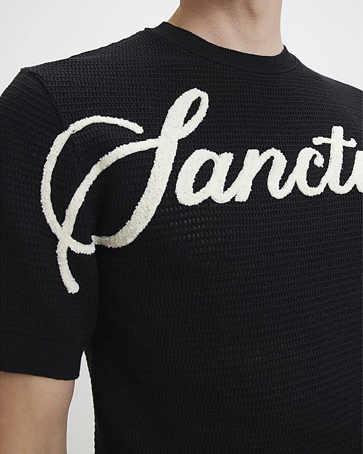 Black Regular Fit Sanctuaire Knitted T-Shirt