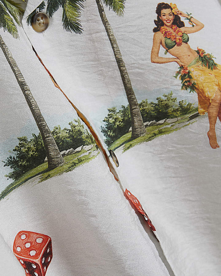 White Regular Fit Hula Hawaiian Shirt