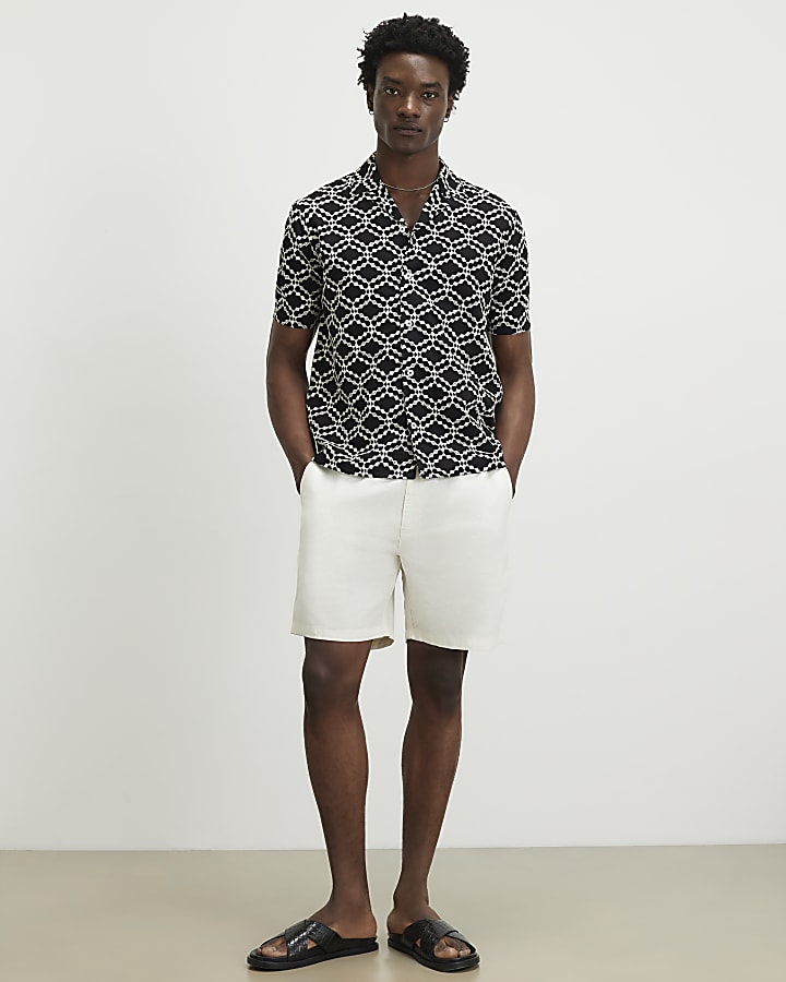 Black Regular Fit Geometric Embroidered Shirt