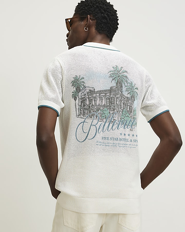 White Regular Fit Crochet Hotel Shirt