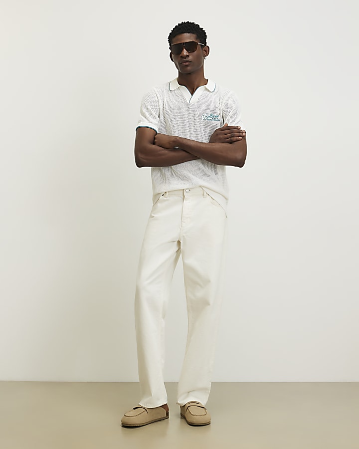 White Regular Fit Crochet Hotel Shirt