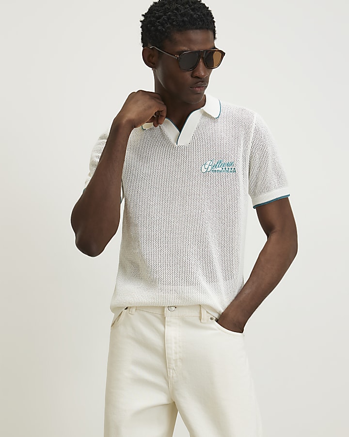 White Regular Fit Crochet Hotel Shirt