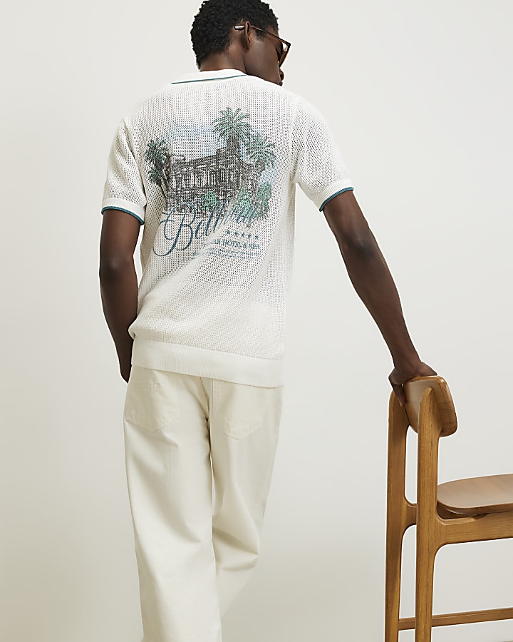 White Regular Fit Crochet Hotel Shirt