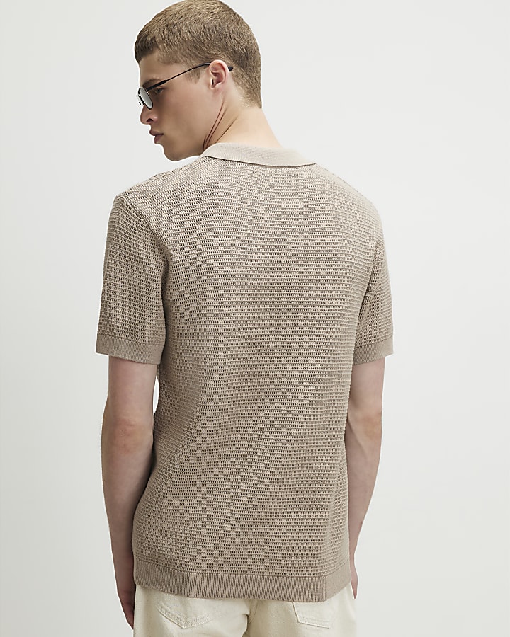 Beige Cornelli Knitted Open Collar Shirt