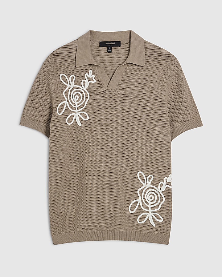 Beige Cornelli Knitted Open Collar Shirt