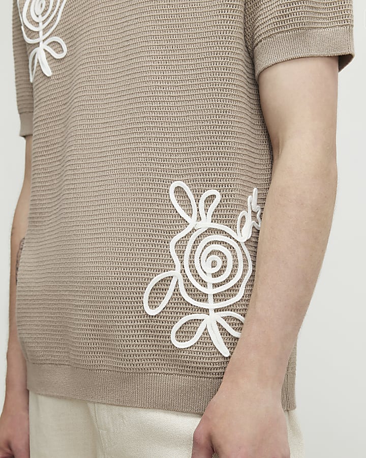 Beige Cornelli Knitted Open Collar Shirt