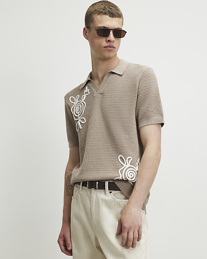 Beige Cornelli Knitted Open Collar Shirt