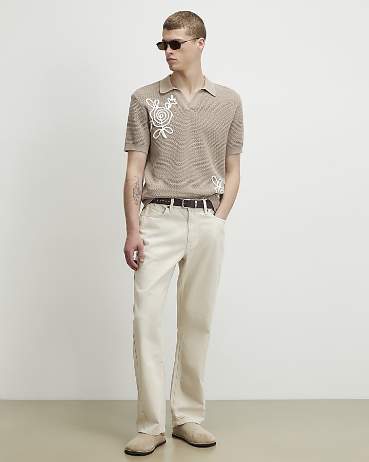 Beige Cornelli Knitted Open Collar Shirt