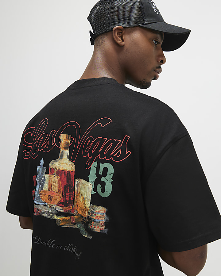 Black Oversized Fit Cocktail Scene T-Shirt