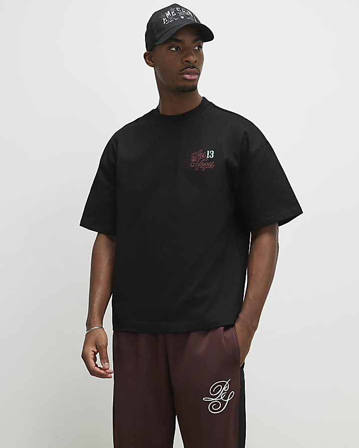 Black Oversized Fit Cocktail Scene T-Shirt