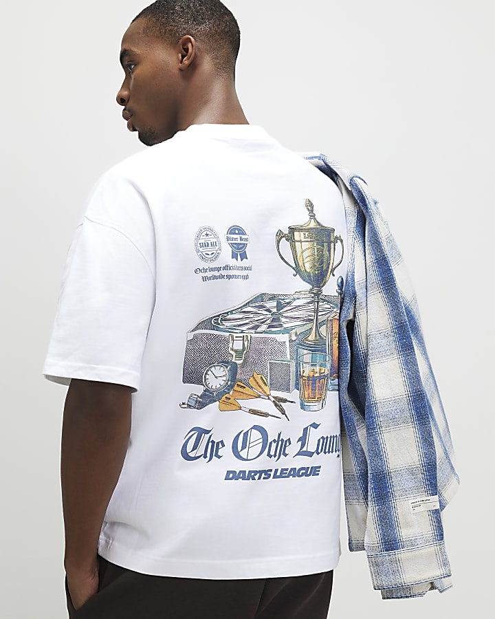 White Oversized Fit Darts Trophy T-Shirt