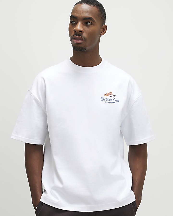 White Oversized Fit Darts Trophy T-Shirt