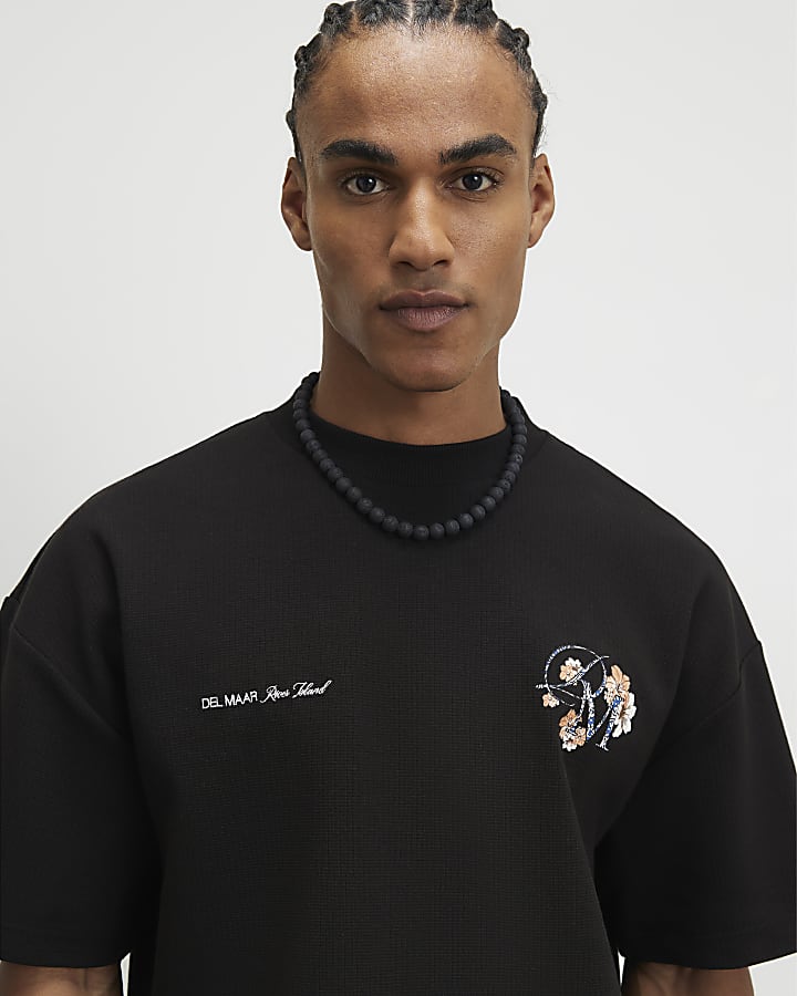 Black Oversized Textured T-Shirt