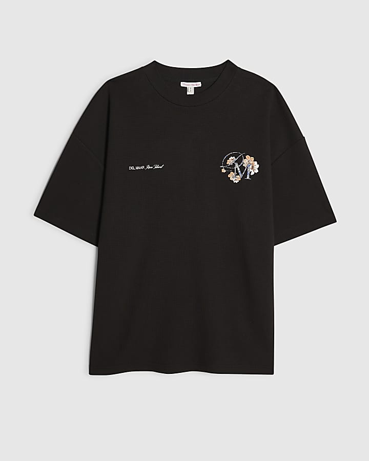 Black Oversized Textured T-Shirt
