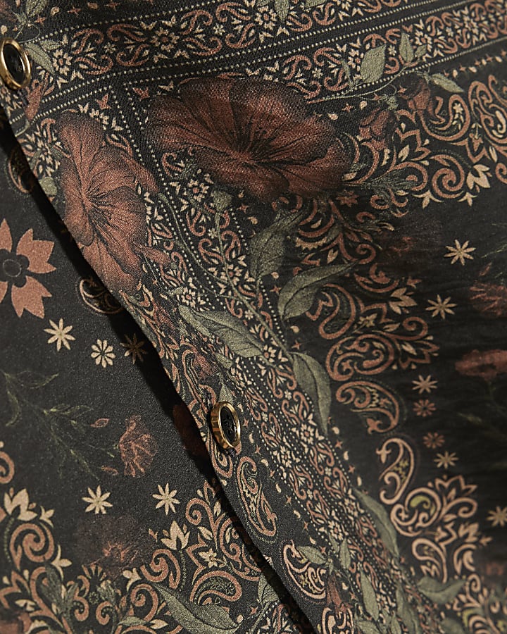 Grey Regular Fit Paisley Floral Shirt