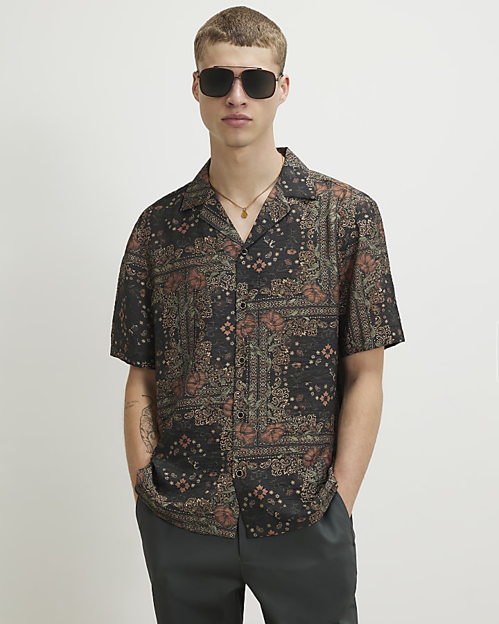 Grey Regular Fit Paisley Floral Shirt