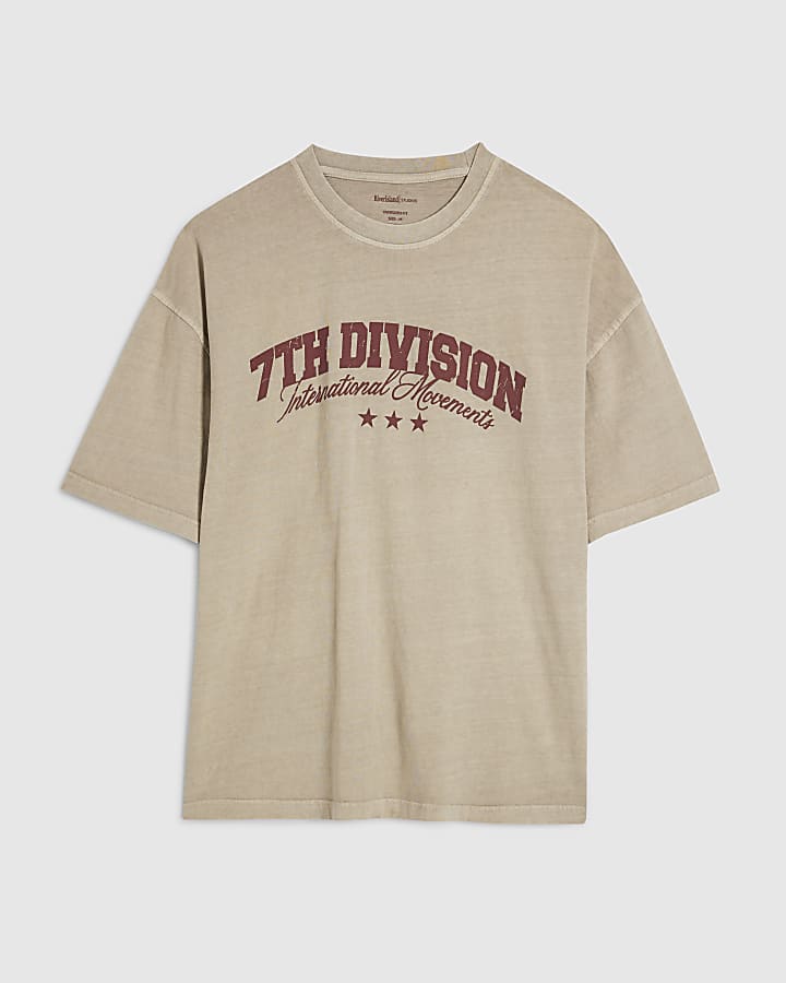 Beige Oversized Fit 7th Division T-Shirt