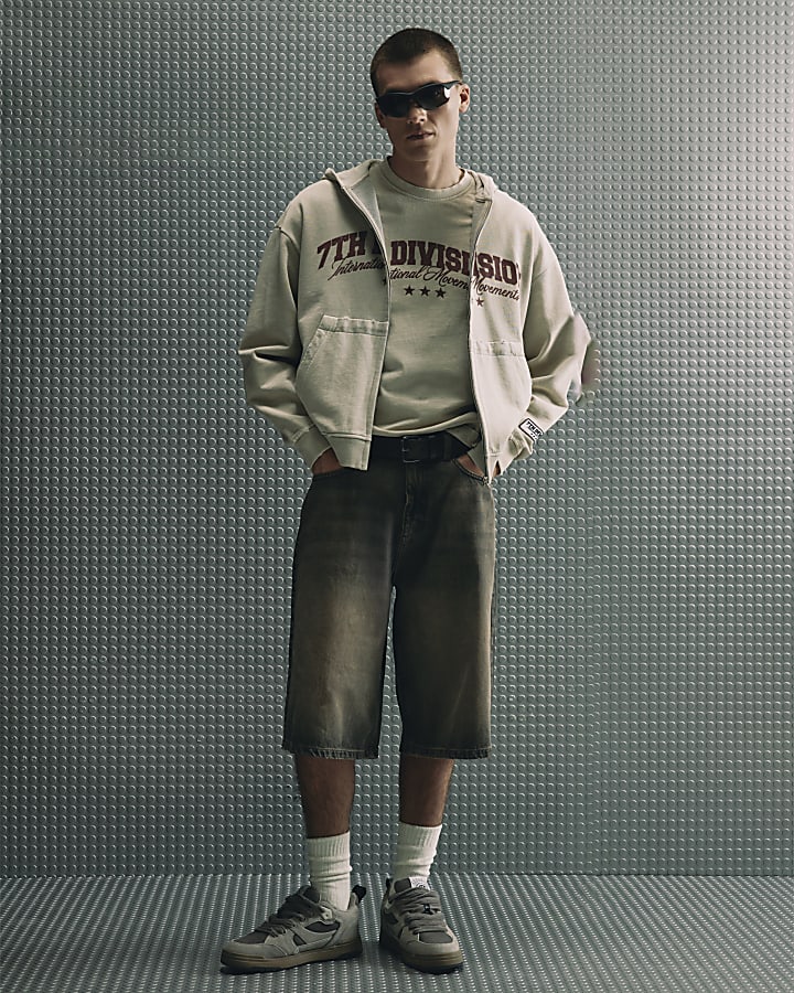 Beige Oversized Fit 7th Division T-Shirt