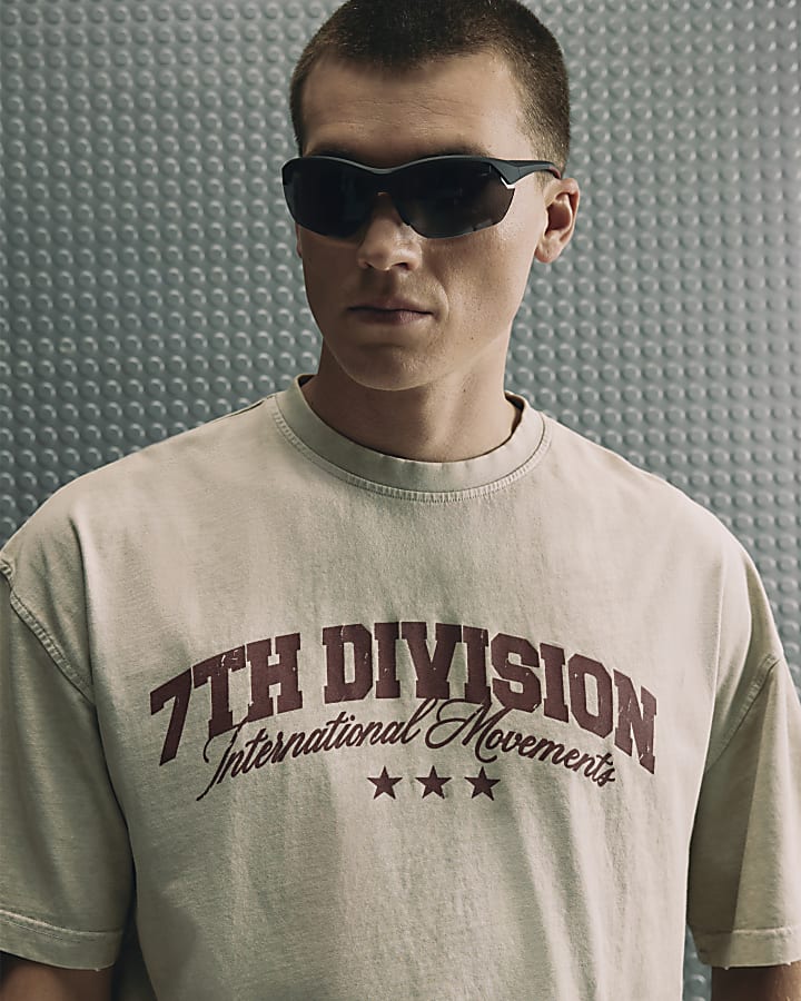 Beige Oversized Fit 7th Division T-Shirt