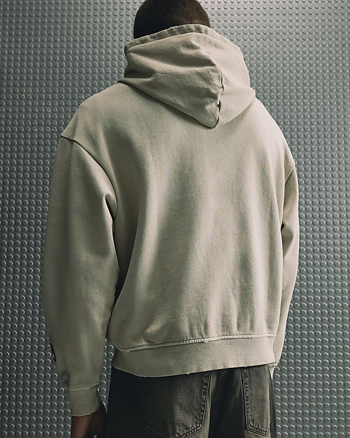 Beige Oversized Fit 7th Division Hoodie