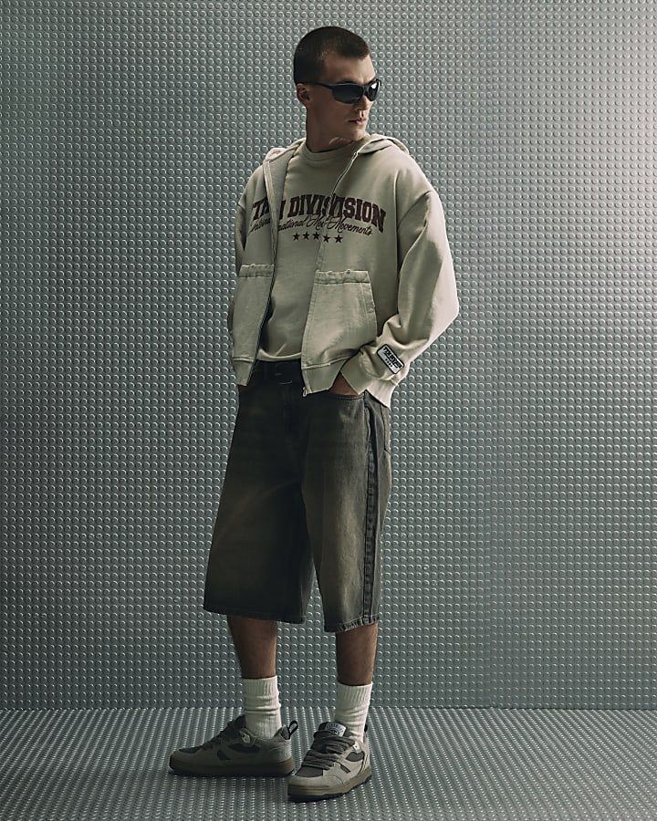 Beige Oversized Fit 7th Division Hoodie