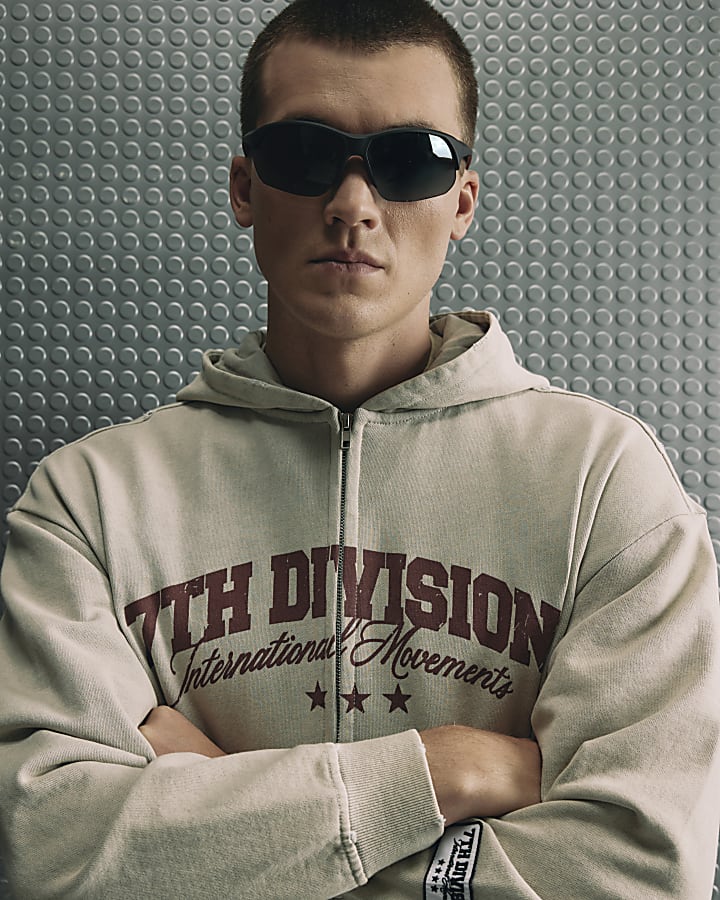 Beige Oversized Fit 7th Division Hoodie