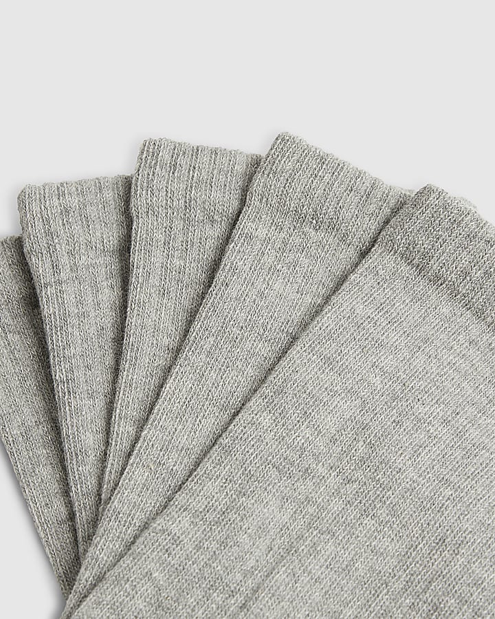 Grey Ribbed Tube Socks Pack Of 5 Socks