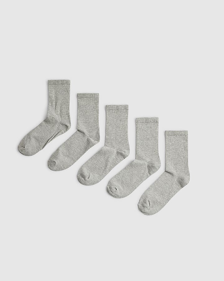 Grey Ribbed Tube Socks Pack Of 5 Socks