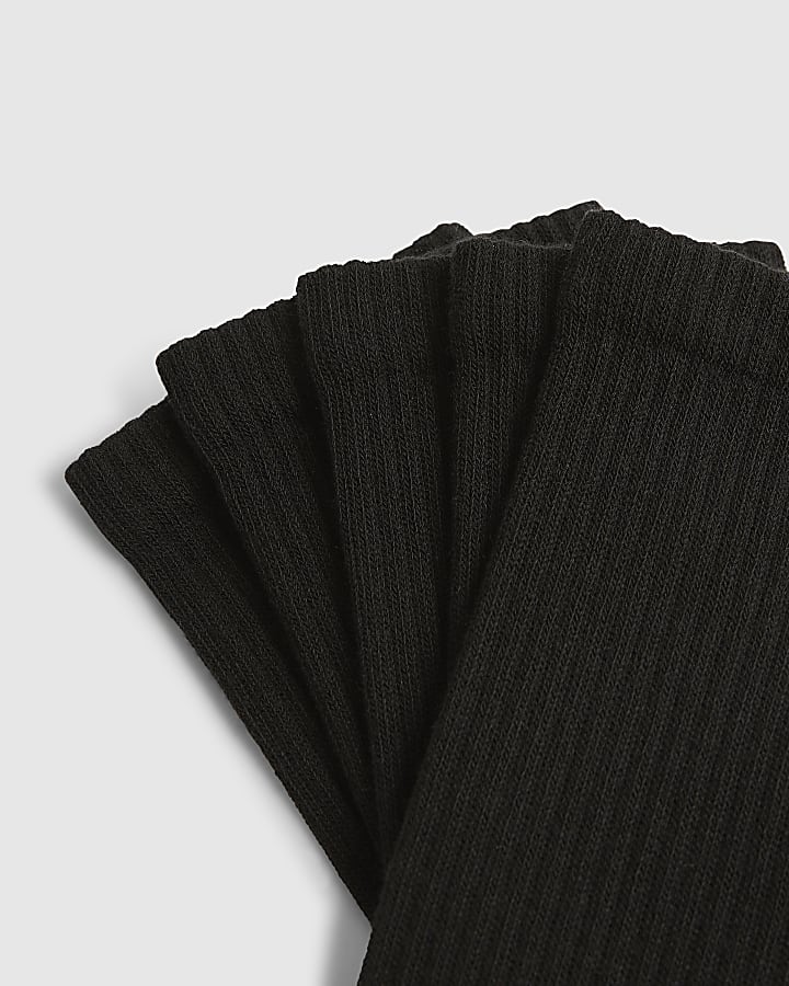 Black Ribbed Tube Pack Of 5 Socks