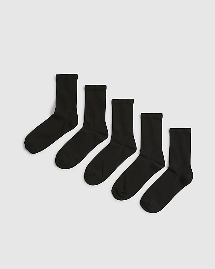 Black Ribbed Tube Pack Of 5 Socks