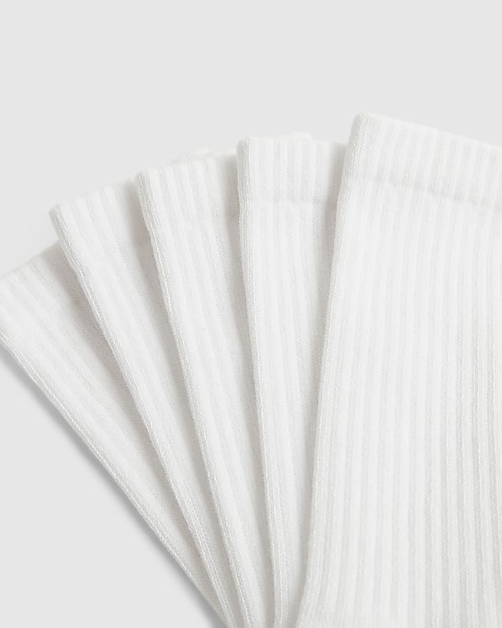 White Ribbed Tube Pack Of 5 Socks