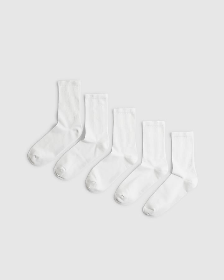White Ribbed Tube Pack Of 5 Socks