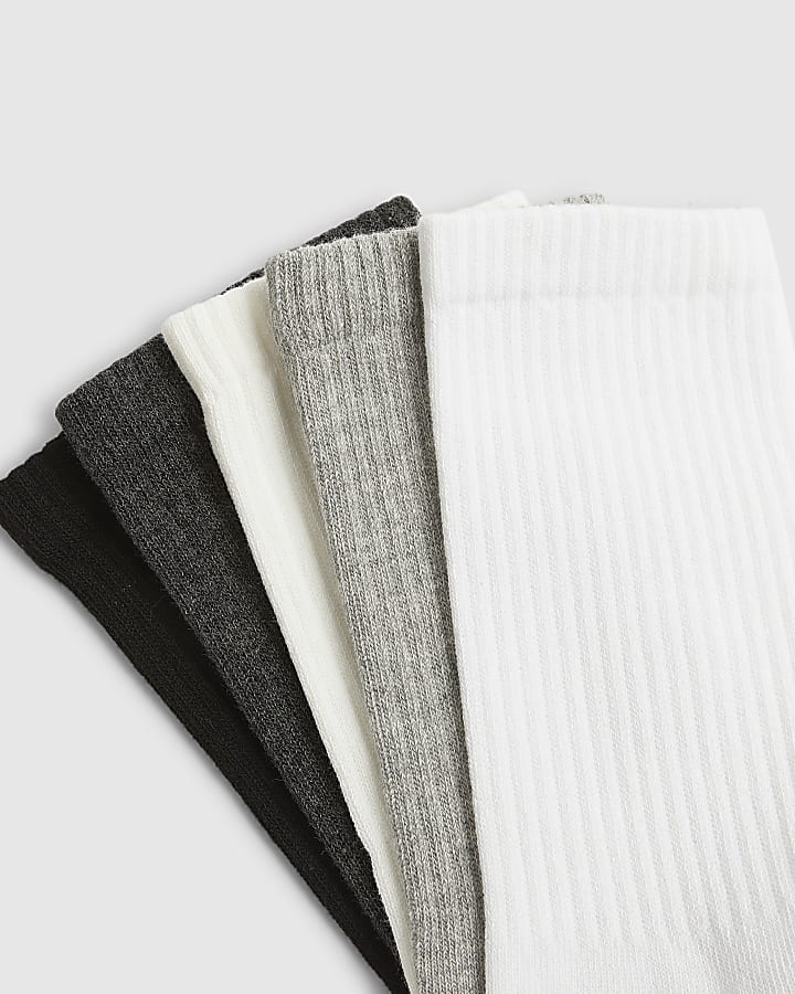 White Mixed Ribbed Tube Pack Of 5 Socks