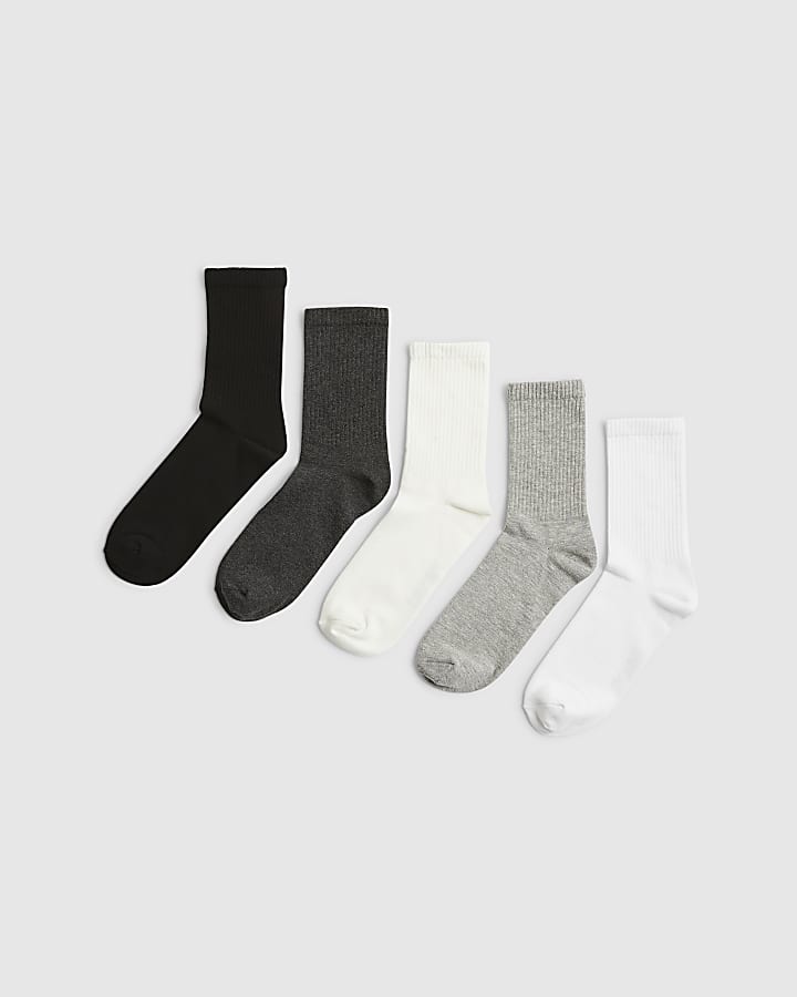 White Mixed Ribbed Tube Pack Of 5 Socks