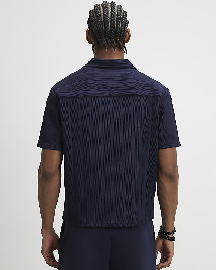 Navy Muscle Fit Ribbed Shirt