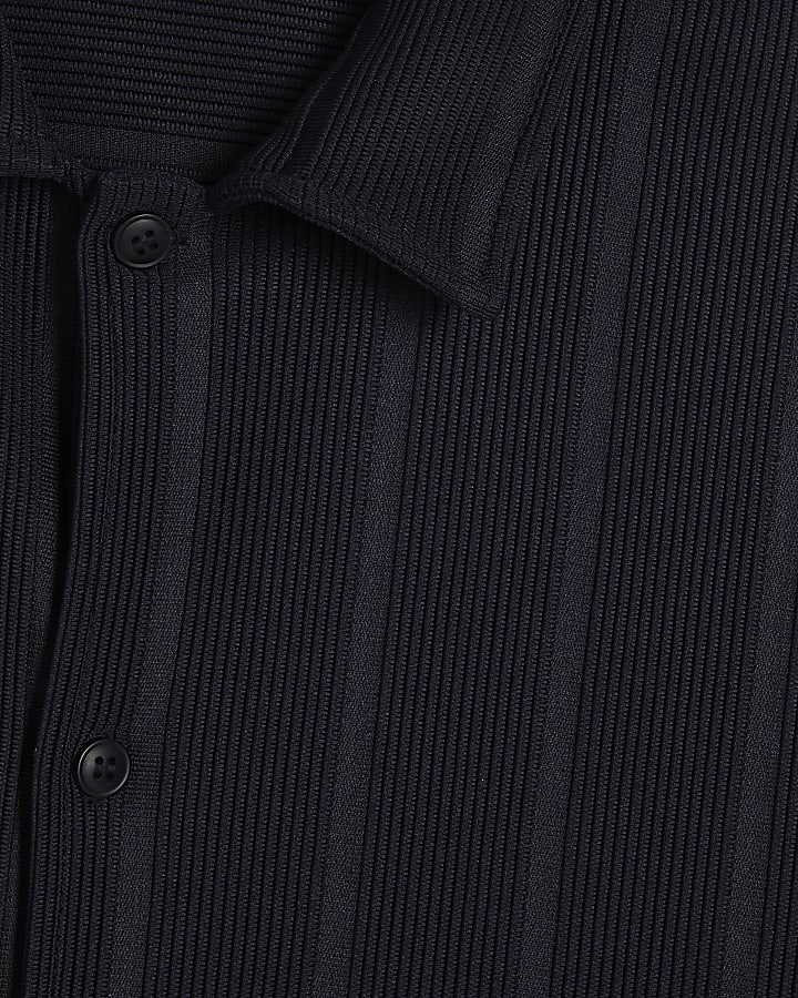 Navy Boxy Fit Ribbed Shirt