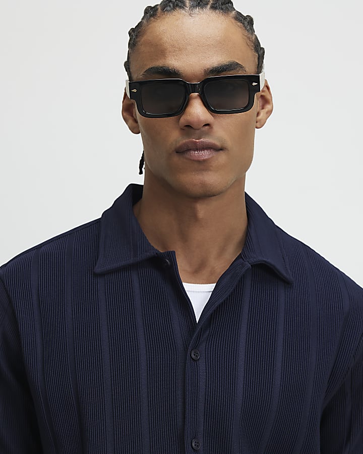 Navy Muscle Fit Ribbed Shirt