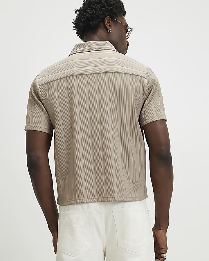 Beige Boxy Fit Ribbed Shirt