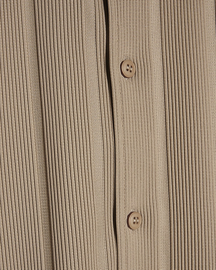 Beige Boxy Fit Ribbed Shirt