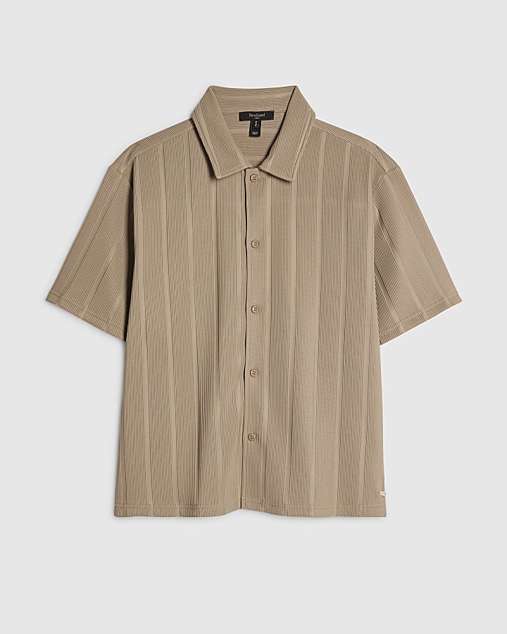 Beige Boxy Fit Ribbed Shirt