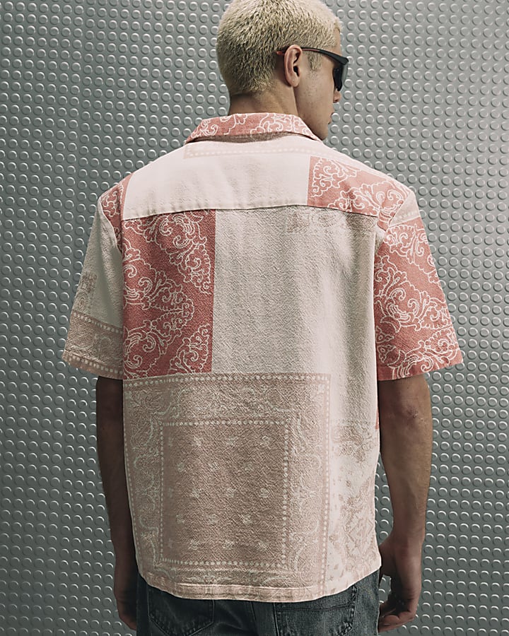 Pink Slim Fit Tapestry Print Cotton Shirt